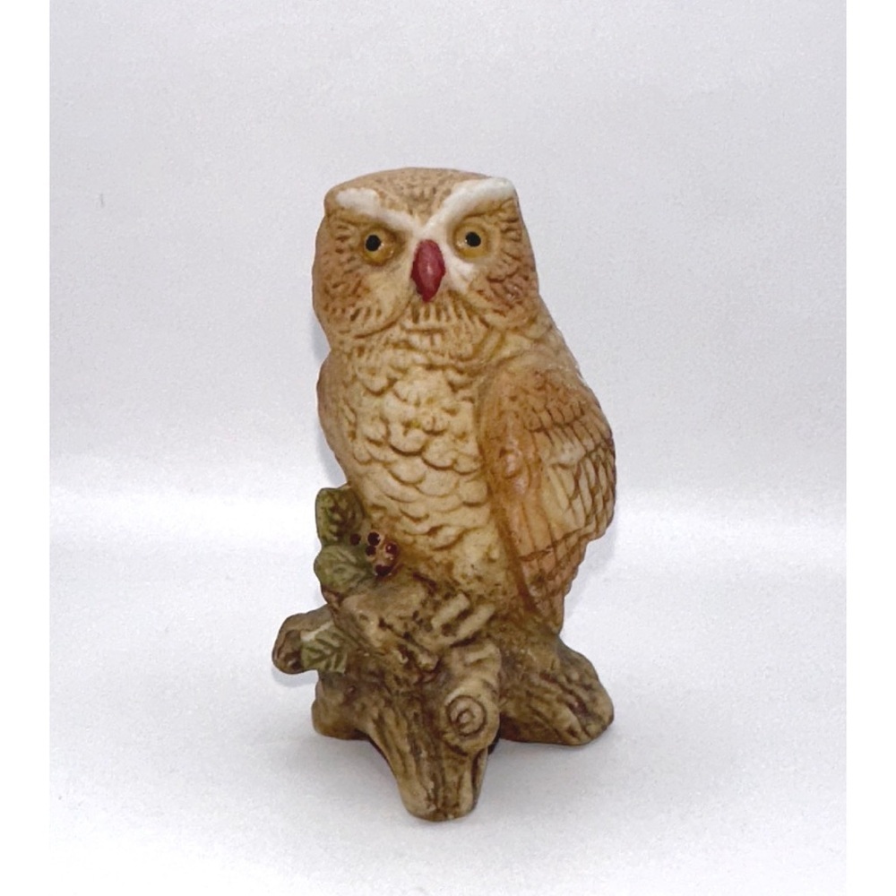 Vintage Porcelain Owl Figurine on a Branch Retro Bird Home Decor 3” Tall